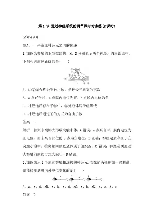 2019-2020学年高二生物人教版必修3课件学案  课时作业：第二章第1节通过神经系统的调节 (3)
