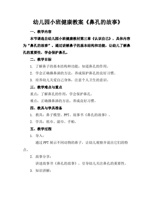 幼儿园小班健康教案《鼻孔的故事》