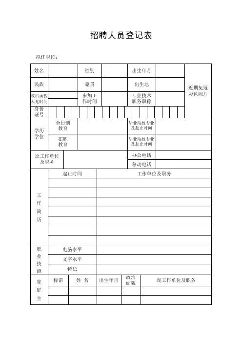 招聘人员登记表