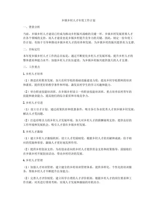 乡镇乡村人才年度工作计划
