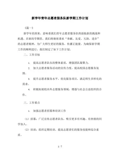 新学年青年志愿者服务队新学期工作计划