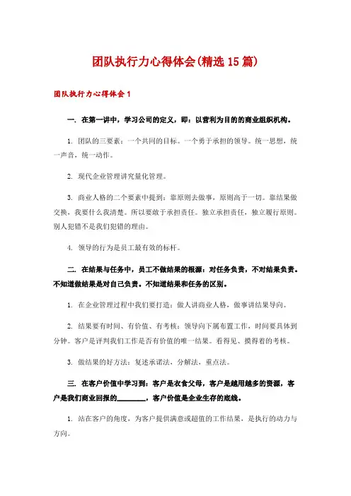 团队执行力心得体会(精选15篇)