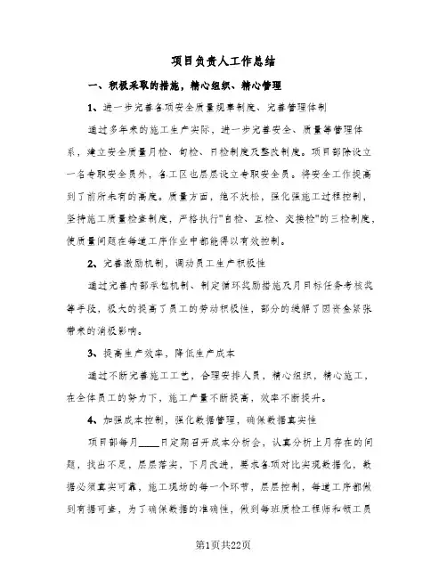 项目负责人工作总结(6篇)