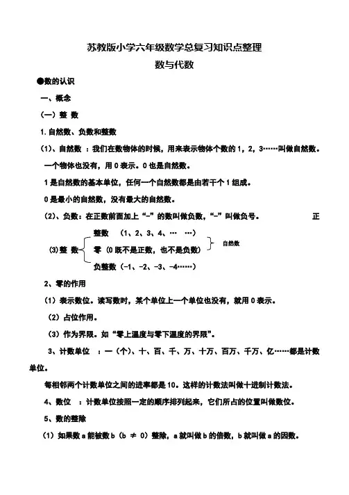 苏教版小学六年级数学总复习知识点整理