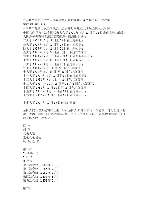 【最新】中国共产党的历次全国代表大会召开时间地点及各届全国人大时间