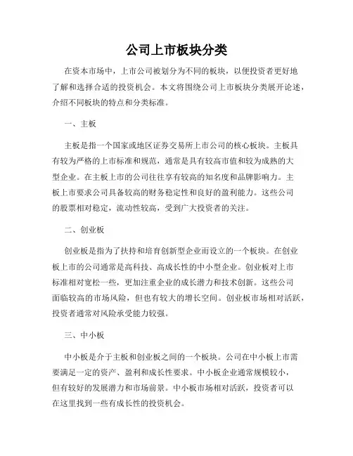 公司上市板块分类