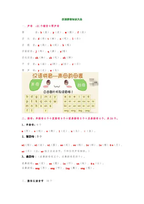 小学一年级汉语拼音知识大全(韵母+声母+标调规则+拼写规律)