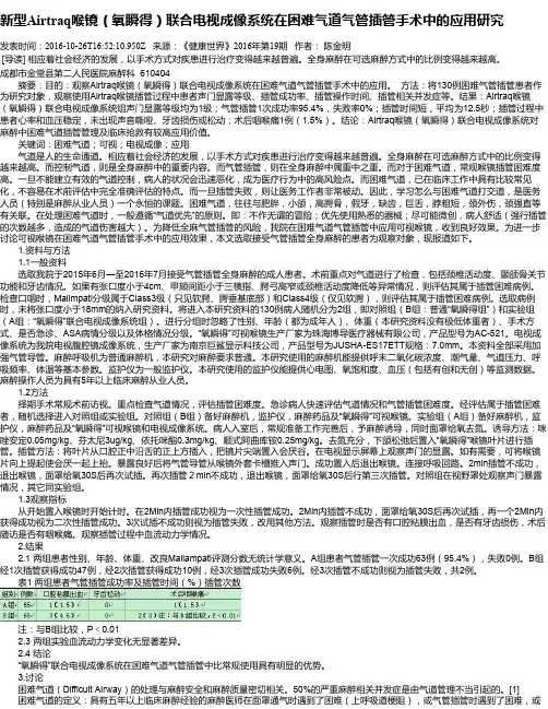 新型Airtraq喉镜(氧瞬得)联合电视成像系统在困难气道气管插管手
