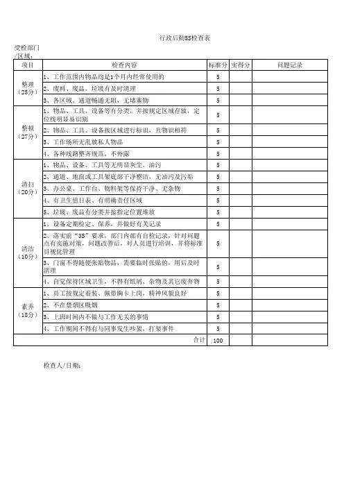 行政后勤5S检查表