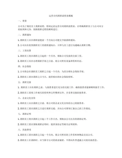 运营合同离职流程表模板