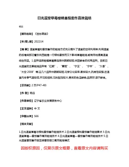 日光温室草莓樱桃番茄套作高效栽培