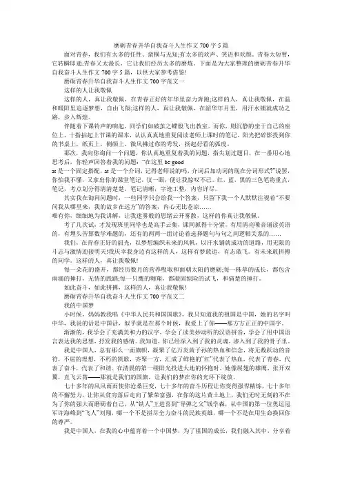 磨砺青春升华自我奋斗人生作文700字5篇