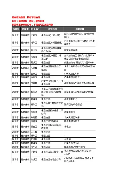 新版河北省石家庄市中通快递企业公司商家户名录单联系方式地址大全166家