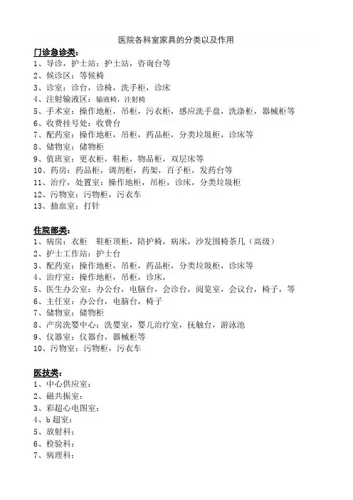 医院各科室家具的分类以及作用
