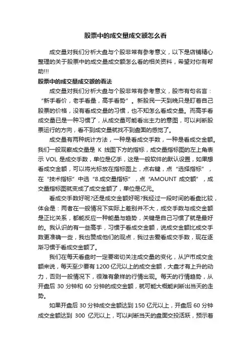 股票中的成交量成交额怎么看
