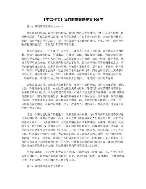 【初二作文】我们的青春路作文800字