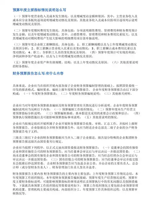 财务预算数据说明范文