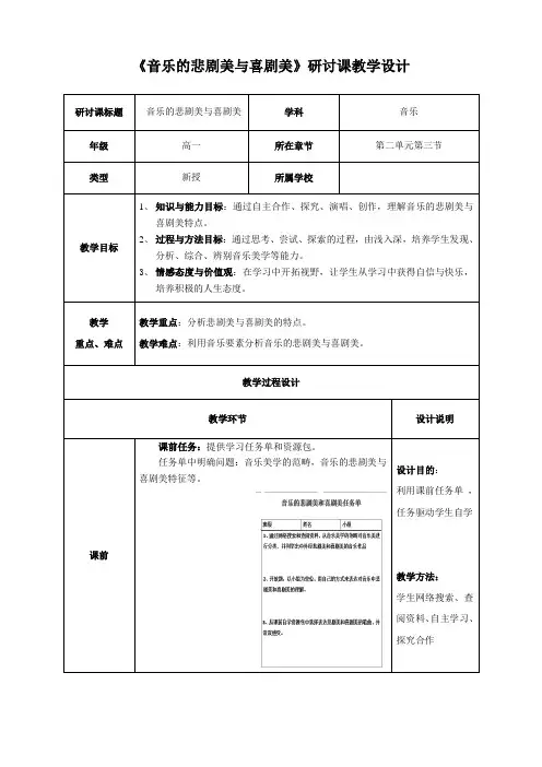 音乐的悲剧美与喜剧美-教学设计