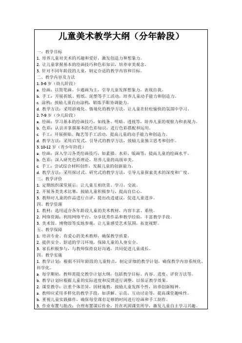 儿童美术教学大纲(分年龄段)