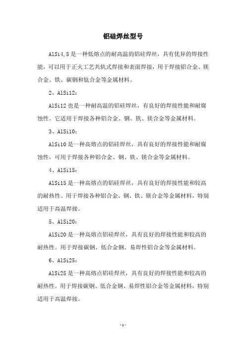 铝硅焊丝型号