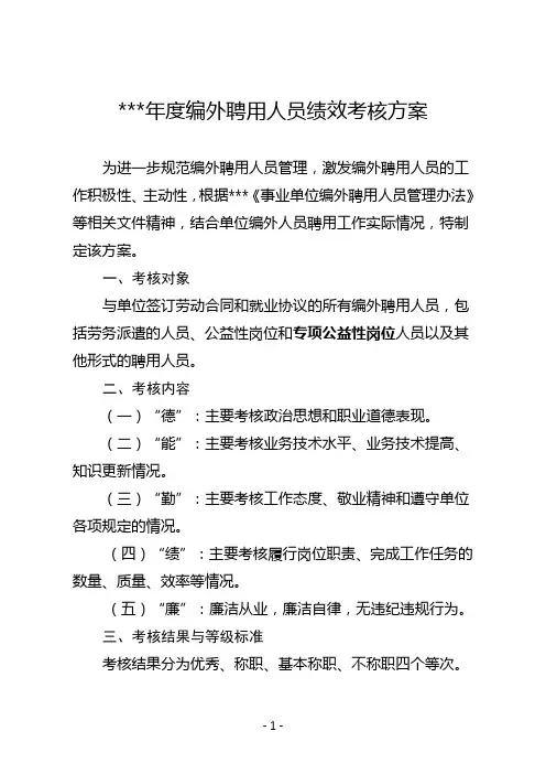 2019年度编外聘用人员绩效考核方案