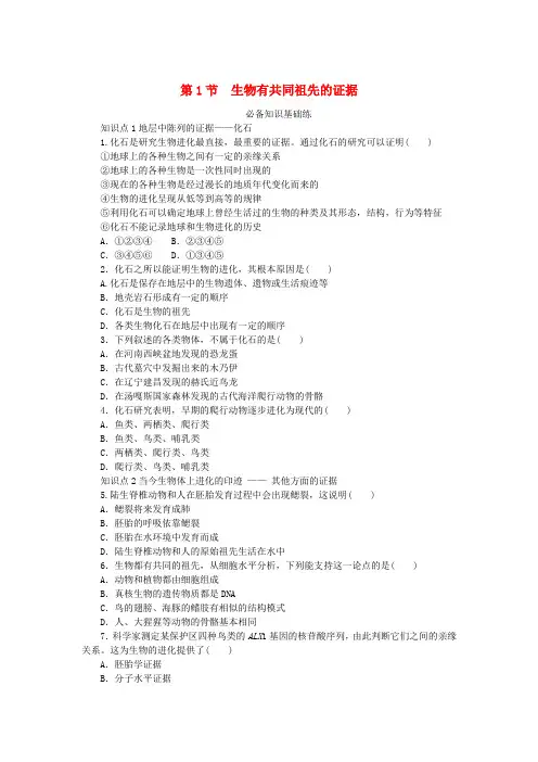 2023版新教材高中生物第6章生物的进化第1节生物有共同祖先的证据课时作业新人教版必修2