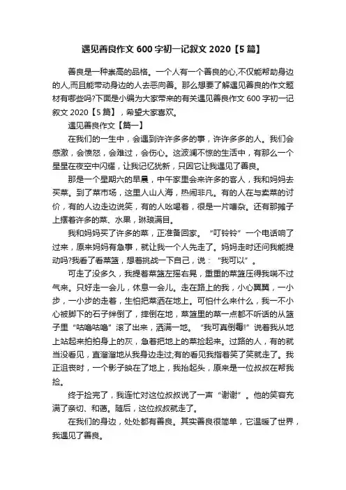 遇见善良作文600字初一记叙文2020【5篇】