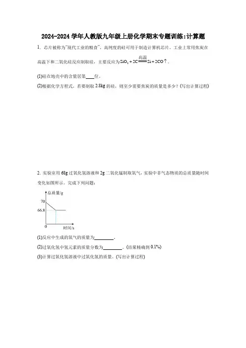 2024-2024学年人教版九年级上册化学期末专题训练：计算题(含解析)