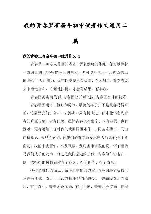 我的青春里有奋斗初中优秀作文通用二篇