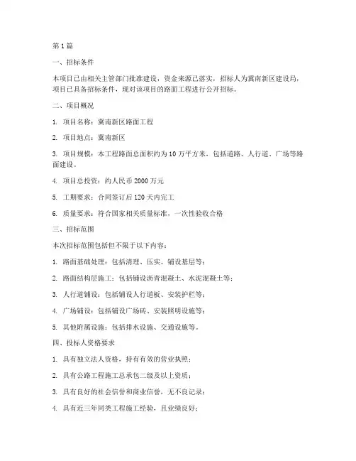 冀南新区路面工程招标(3篇)