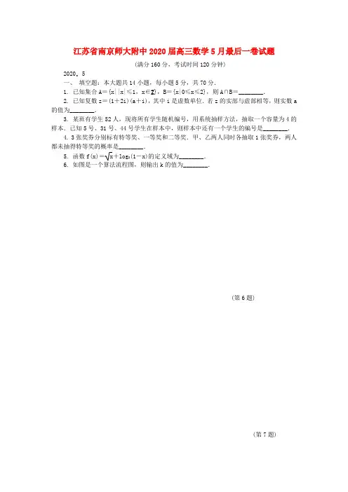 江苏省南京师大附中2020届高三数学5月最后一卷试题