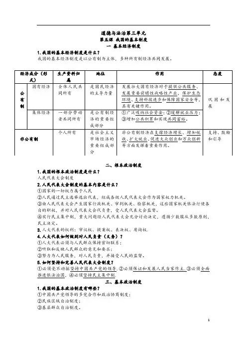 人教部编版道德与法治八年级下提纲第三单元人民当家作主2019新版