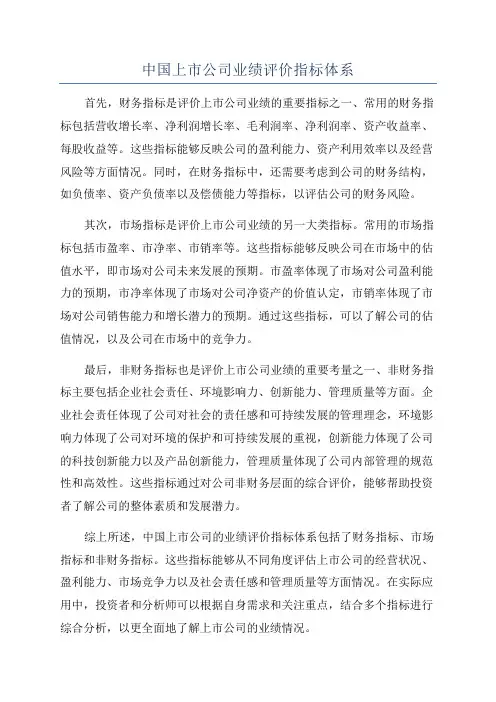中国上市公司业绩评价指标体系