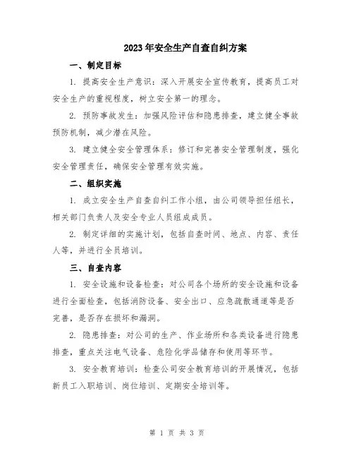 2023年安全生产自查自纠方案