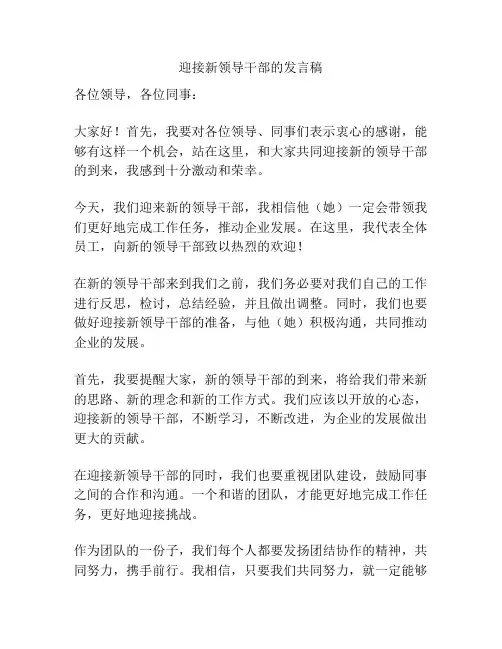 迎接新领导干部的发言稿