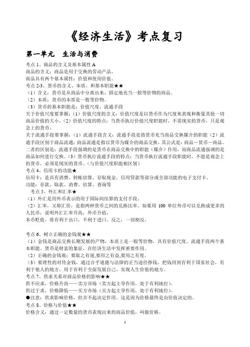 经济生活考点复习