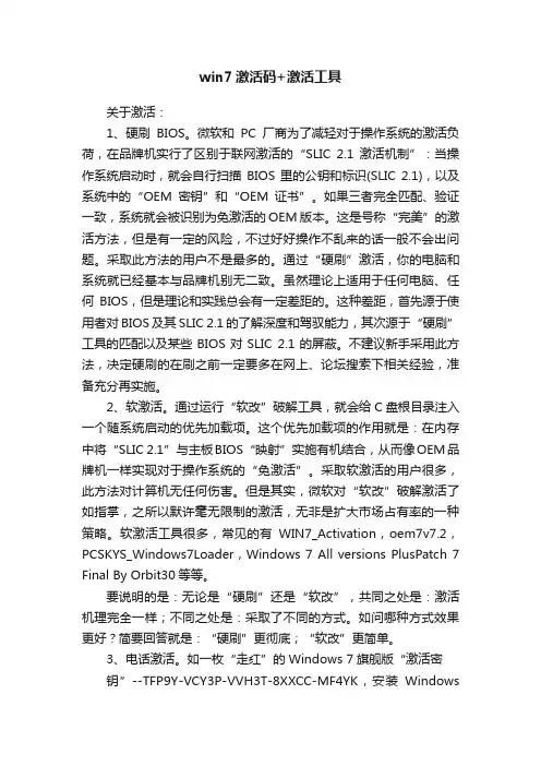 win7激活码+激活工具