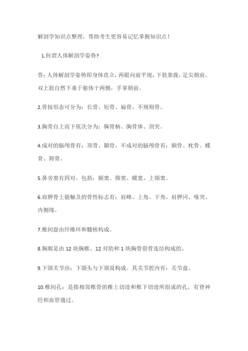 系统解剖学的100个考试知识点