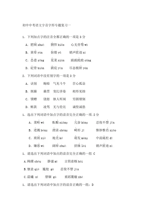 中考语文字音字形复习专题汇编