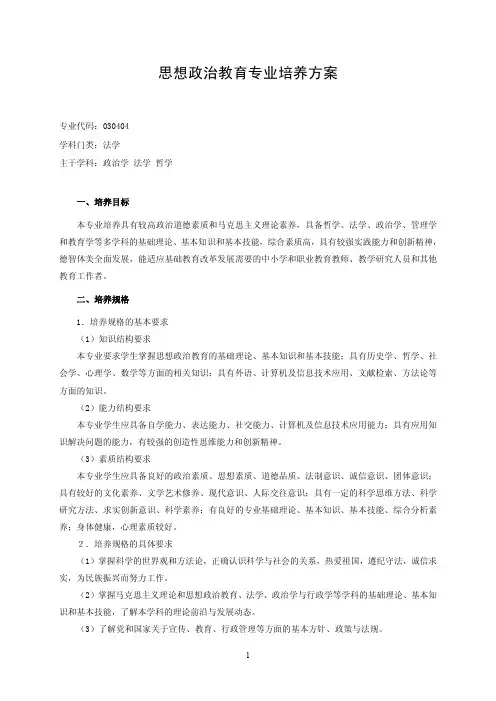思想政治教育专业培养方案