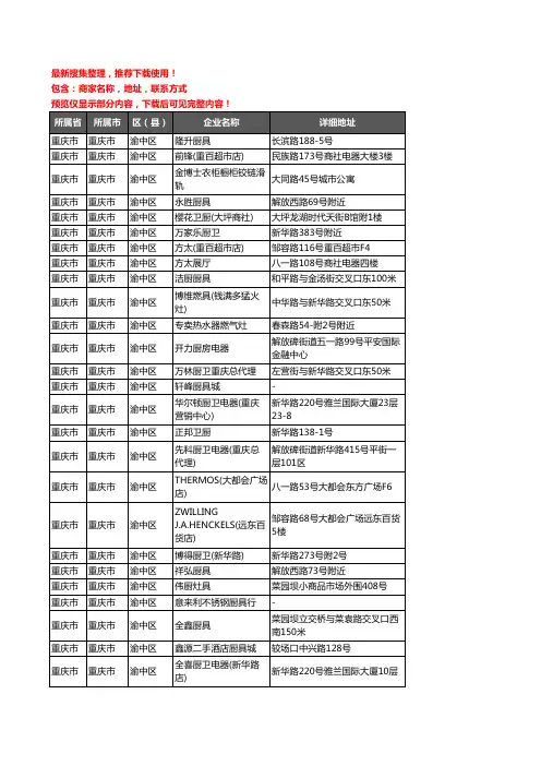 新版重庆市重庆市渝中区橱柜企业公司商家户名录单联系方式地址大全59家