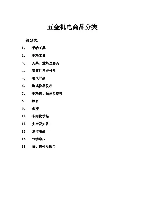 五金机电商品分类