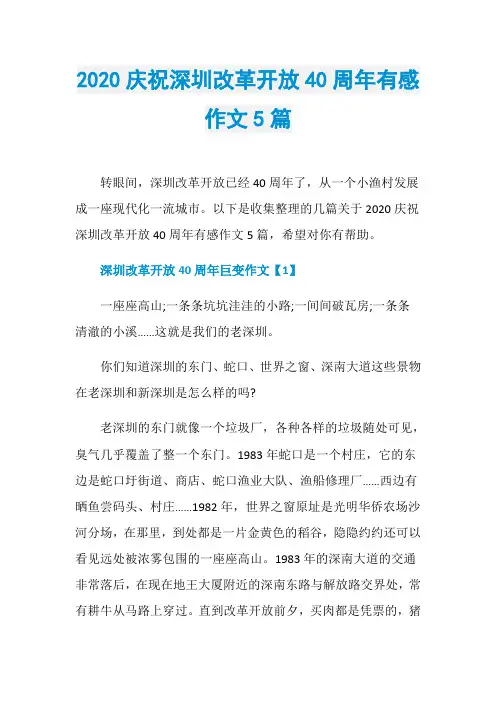 2020庆祝深圳改革开放40周年有感作文5篇