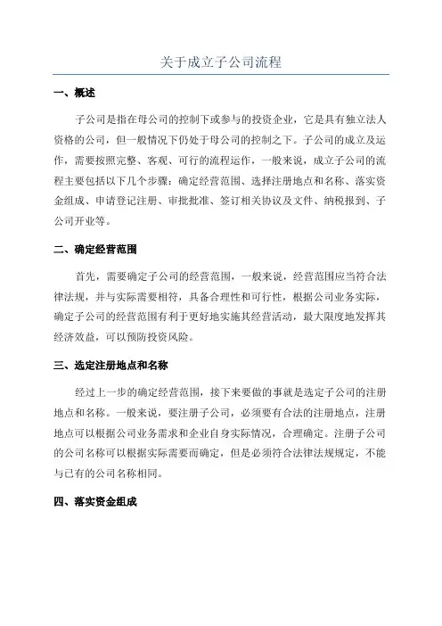关于成立子公司流程