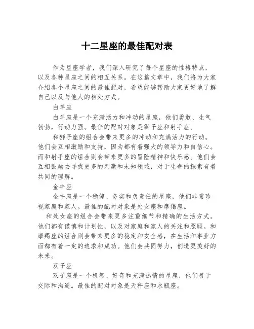 十二星座的最佳配对表