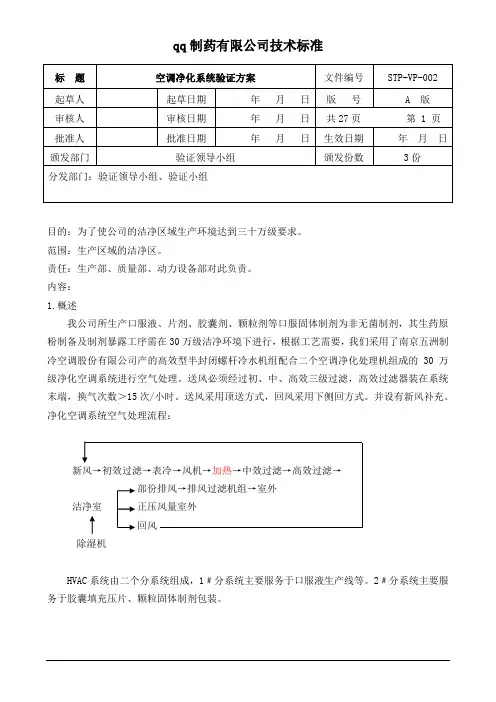 空调净化系统验证方案