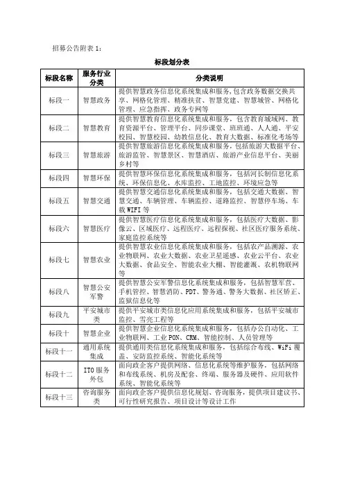 招募公告附表1标段划分表标段名称服务行业分类分类说明标段一