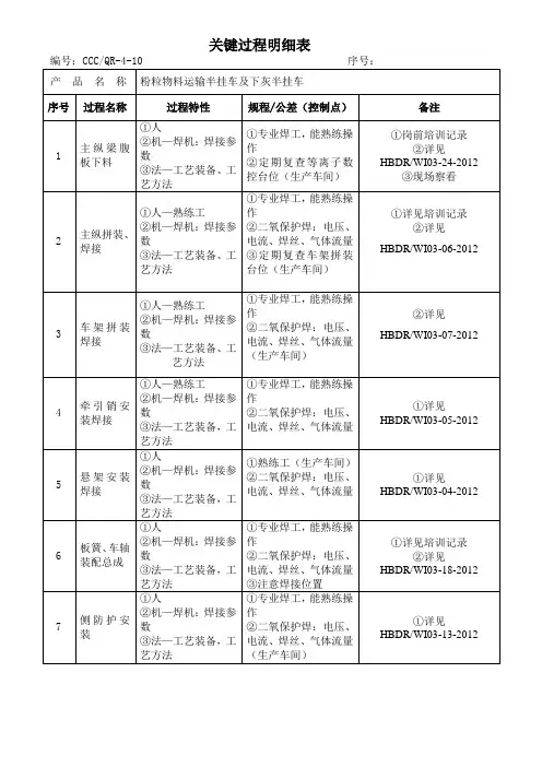 关键过程明细