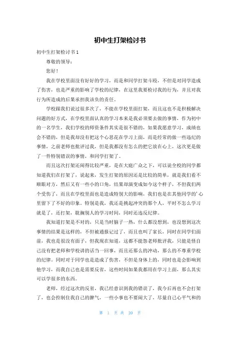 初中生打架检讨书