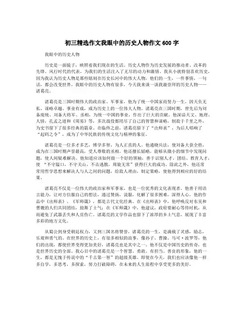 初三精选作文我眼中的历史人物作文600字